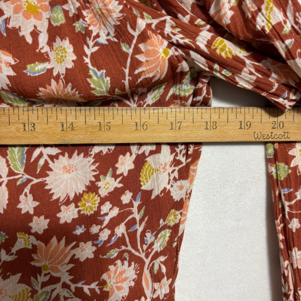 Billabong Wrap Dress Red Clay Crinkle Floral Blouson Sleeve Boho Cottage Party M - Picture 11 of 12